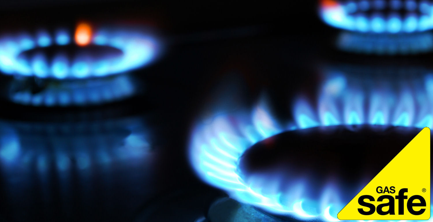flotech Plumbing & Heating Engineers Pembrokeshire; gas burner motif & Gas Safe logo